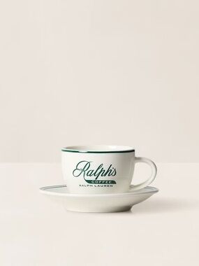 Ralph Lauren White Ceramic Cup & Saucer with Dark Green Logo